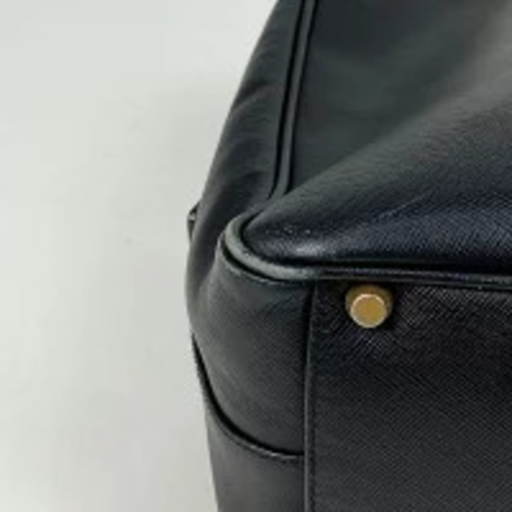 Prada Leather Plate Black Tote Handbag Bag Nero